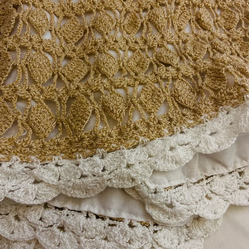 #4353 Crochet Lap or baby blanket tan color with beige trim
